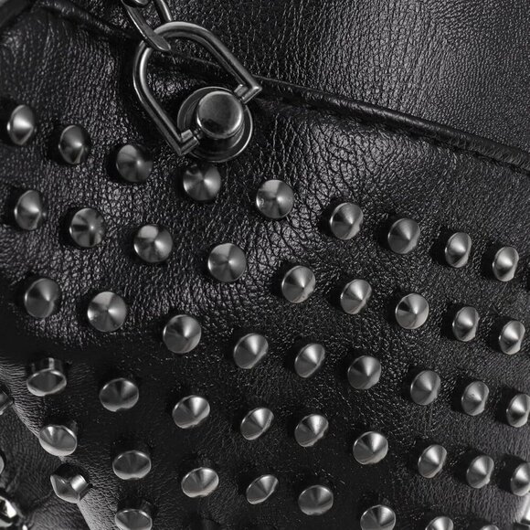 Studded Faux Leather Crossbody Bag Unisex with Chain and Rivets - Picture 5 of 9